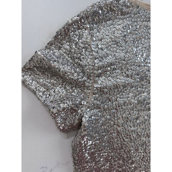 Michael Kors Sequin Top Women’s Large Short Sleeve Gold Silver Sparkle - Picture 14 of 16